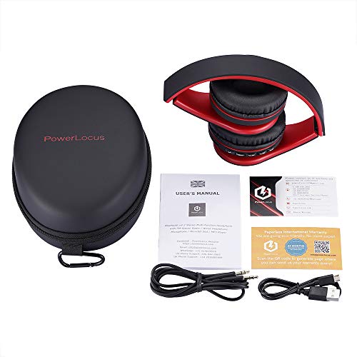 PowerLocus Wireless Bluetooth Over-Ear Stereo Foldable Headphones, Wired Headsets Rechargeable with Built-in Microphone for iPhone, Samsung, LG, iPad (Black/Red) - color: Black/Red