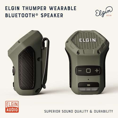 Elgin Thumper Mini Wearable Bluetooth Speaker, 35-Hour Battery Life, 50 ft Wireless Range, Water-Resistant, Magnetic Mount & Clip-On Design with LED Work Light for Jobsite, Outdoor & Everyday Use | 50 ft Wireless Range, 35-Hour Battery Life, Magnetic Moun