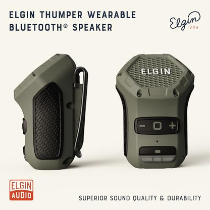 Elgin Thumper Mini Wearable Bluetooth Speaker, 35-Hour Battery Life, 50 ft Wireless Range, Water-Resistant, Magnetic Mount & Clip-On Design with LED Work Light for Jobsite, Outdoor & Everyday Use | 50 ft Wireless Range, 35-Hour Battery Life, Magnetic Moun