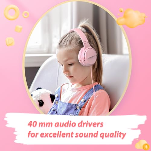 Wired Headphones with Mic, Type C Headphones, Volume Control Type-C, On-Ear with Wire for Laptop、Phone, Wired Headphone Over Ear (Green+Pink)