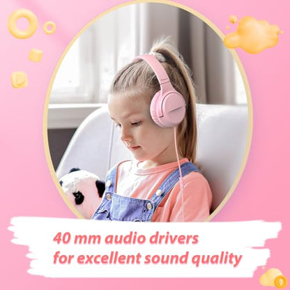 Wired Headphones with Mic, Type C Headphones, Volume Control Type-C, On-Ear with Wire for Laptop、Phone, Wired Headphone Over Ear (Green+Pink)