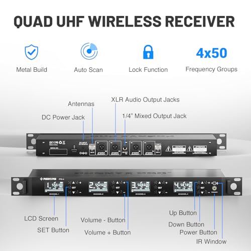 Phenyx Pro 4-Channel Auto Scan Wireless Conference Microphone System PTC-4 | 4 x 50 Frequencies, 328 ft Range, IR Sync, 4 Gooseneck Mics for Lectures, Church, Meeting, Conference Rooms,Public Speaking