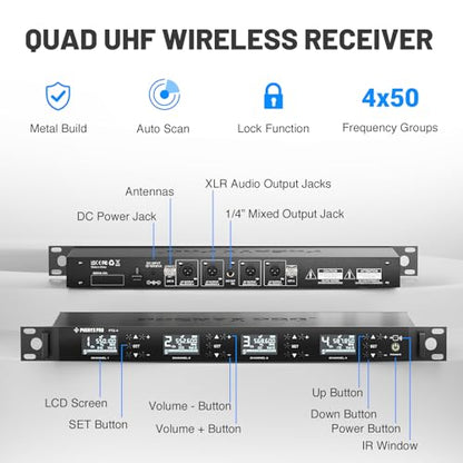 Phenyx Pro 4-Channel Auto Scan Wireless Conference Microphone System PTC-4 | 4 x 50 Frequencies, 328 ft Range, IR Sync, 4 Gooseneck Mics for Lectures, Church, Meeting, Conference Rooms,Public Speaking