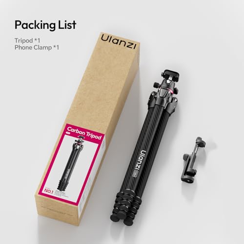 ULANZI TZ01 Carbon Fiber Tripod 64.2inch, 2-in-1 Detachable Center Column Mini Tripod, Camera Stand with 360° Ball Head, Uka Quick Release, 2.43lb Lightweight Travel Tripod for Camera/Phone