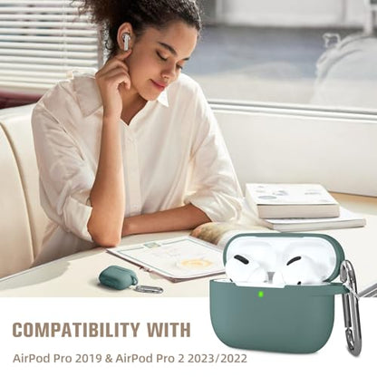Hamile Compatible with AirPods Pro Case Protective Silicone Airpod Case Shockproof Cover Skin for Apple Airpod Pro 2019 Charging Case, with Keychain, Midnight Green - color: Midnight Green