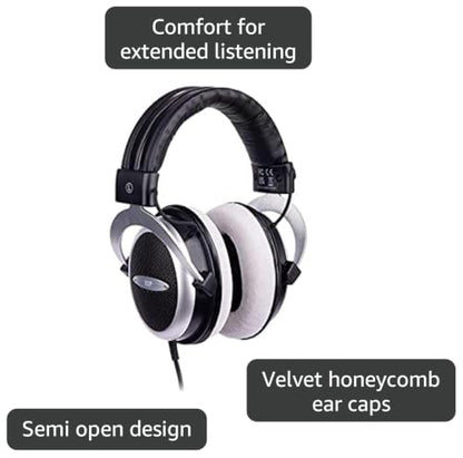 Monoprice Semi-Open Over Ear Wired Headphones, Low Deep Bass, Comfortable Headphones for Kids Teens Adults, for Smartphone, Computer, Laptop,Black
