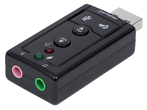 MH USB to Audio Jack Adapter with Volume Controls, 7.1 Sound Card | USB 2.0 bus-powered adds mic-in and -out, 7.1 virtual surround, mute keys, Mac/Windows 152341