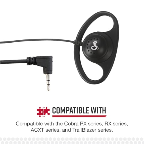 Cobra 2.5mm D-Style Headset for Two-Way Radios | Over-The-Ear Headset for Hands-Free Communication with Push-To-Talk Button