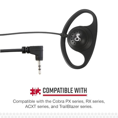 Cobra 2.5mm D-Style Headset for Two-Way Radios | Over-The-Ear Headset for Hands-Free Communication with Push-To-Talk Button