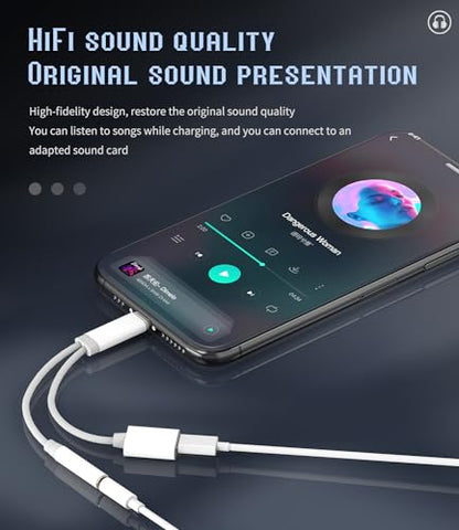 Lightning to 3.5mm Splitter(2in1) for iPhone AUX Adapter Headphone Jack Charger Dongle Cord MFI Certified for iPad 11 12 13 14 Pro 8 Plus Audio Earbud Power Converter Cable Charging Connector