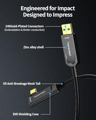 USB C Cable 33ft Right Angle,Fiber Optic USB 3.2 Gen2 10Gbps Active Optical Long Distance USB A to C Cord for Webcams,4K Cameras,VR/AR,Hubs,HDDs,Projectors & Medical Systems - size: 33ft, style: Right Angle USB A to C