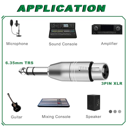 3PCS XLR Female to 1/4" TRS Adapter Balanced Quarter Inch 6.35mm Male to 3 Pin Plug Dual Channel Audio Connector Metal Shell with Cable Tie, for Microphones Eletronic Keyboard - color: XLR to TRS