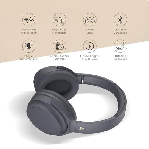 Edifier WH700NB Wireless Active Noise Cancellation Over-Ear Headphones, Bluetooth 5.3 Foldable Lightweight Headset, Dual Device Connection 68-Hour Battery Life, for Travel Home Office (Grey)