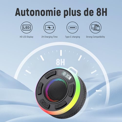 Waterproof Shower Speaker, Bluetooth 5.3 Bathroom Speaker with HD Sound & Strong Suction Cup, Bluetooth Speaker Built-in Mic for Calls, 1100mAh Portable Wireless Speaker for Pool, Beach, Boat, Gifts - color: Jet Black