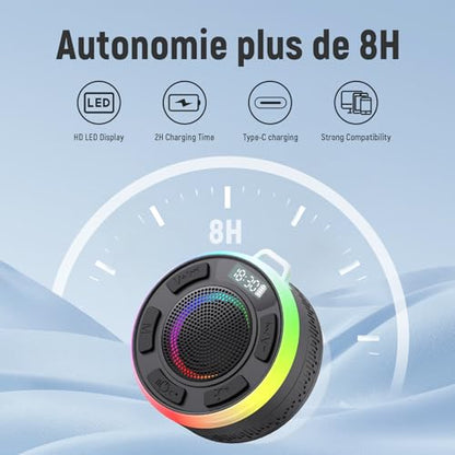 Waterproof Shower Speaker, Bluetooth 5.3 Bathroom Speaker with HD Sound & Strong Suction Cup, Bluetooth Speaker Built-in Mic for Calls, 1100mAh Portable Wireless Speaker for Pool, Beach, Boat, Gifts - color: Jet Black