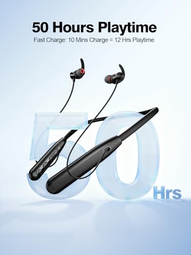 Rythflo Neckband Bluetooth Headphones, ENC IPX7 Sweatproof Sport Earbuds with AI-Enhanced Mic Vibration Call Alert, 50H Playtime Deep Bass Wireless Waterproof Earphones for Work Running Workout Gym | AI-Enhanced ENC Mic, IPX7 Waterproof, Deep Bass Sound,