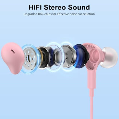 USB Earbuds with Microphone for PC Laptop,Wired USBA Headset,Pink | in Ear Buds Noise Isolating Light Laptop Earphones,Headphones with Mic for Dell HP Computer PC Office Zoom Work Gaming School - color: Pink