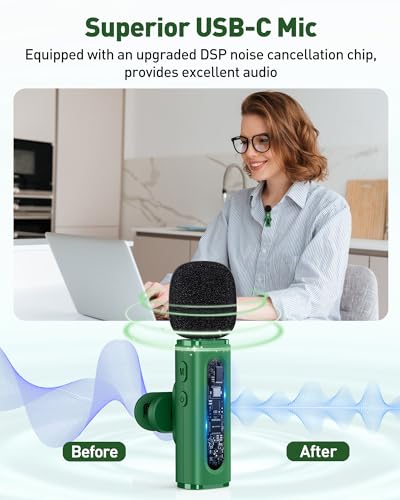 USB C Wireless Lavalier Microphone for iPhone, iPad & Android Phone, Green - color: Green, size: Without Charging Case