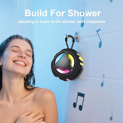 Bluetooth Shower Speaker Waterproof, Portable Bluetooth Speakers Wireless, Outdoor, Floating IPX7, Built-in Mic, 24H Playtime with LED Lights, Loud HD Sound, Powerful Bass, Gifts for Unisex - Black - color: Black