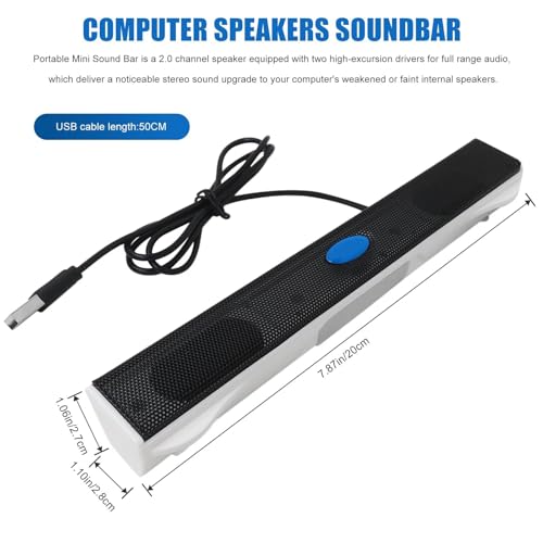 USB Computer/Laptop Speaker with Stereo Sound & Bass, Portable Mini Sound Bar for Windows PCs, Desktop Computer and Laptops