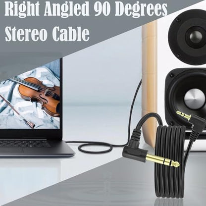 1/4" Male to 1/8" Male TRS Stereo Audio Cable,BENACES Right Angled 3.5mm to 6.35mm Stereo Jack Plug Audio Cord,1/4 Inch to 1/8 Inch Audio Adapter for Guitars,Laptops,Speakers and Amplifiers (1.8M/6Ft)