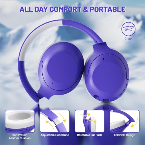 ATTACK SHARK G300 Active Noise Cancelling Wireless Headphones, Ultra Light Foldable Over-Ear Wired/Bluetooth Headset, 20H Playtime, Built-in Mic Hands Free Talking for Travel, Office, Home - Purple - color: Purple
