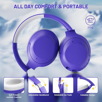ATTACK SHARK G300 Active Noise Cancelling Wireless Headphones, Ultra Light Foldable Over-Ear Wired/Bluetooth Headset, 20H Playtime, Built-in Mic Hands Free Talking for Travel, Office, Home - Purple - color: Purple