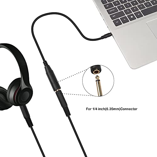 1/4" Mono to 1/8" Stereo Cable，2 Pack 6.35mm Mono TS Female to 3.5mm TRRS Male Stereo Audio Short Cord for Headphone, Amplifiers, Guitar(0.3M)