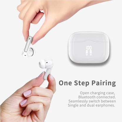 Wireless Earbuds, Bluetooth 5.4 Headphones in Ear with 4 ENC Noise Cancelling Mic, New Wireless Earphones HiFi Stereo Deep Bass 40H Playtime, In-Ear Bluetooth Earbuds LED Display IP7 Waterproof, White - color: White