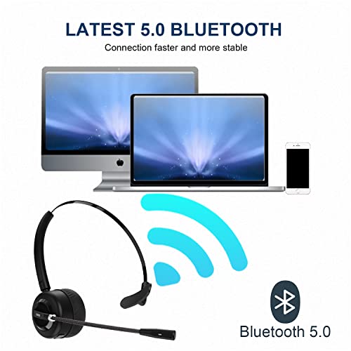 Nightroad Computer Headset with Wireless Charging Base Noise-Cancelling Microphone for Call Centers or Truck Driver Headset