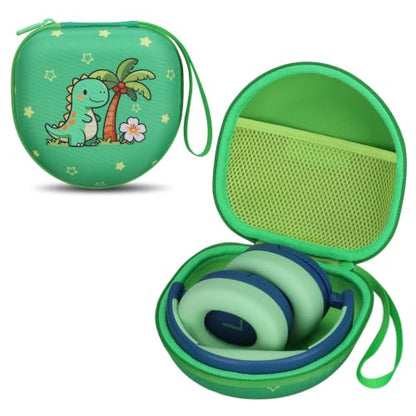 Kids Headphone Case for iClever/Acer, Dinosaur Green(Case Only) | for iClever BTH12 HS19 BTH22 BTH20 BTH18 BTH26/JBL Junior 320/MIDOLA/JoySpark/eKids/ ADOOPE/JLab Girls Boy Kids Headphone - color: Dinosaur Print - Green