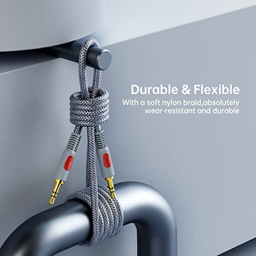 25 Ft 3.5mm AUX Audio Cable, Foil & Braid Shielding, Male to Male Stereo, Compatible with Headphones, Car, iPhones, iPads, Home Stereos & More - color: Grey, size: 25Ft