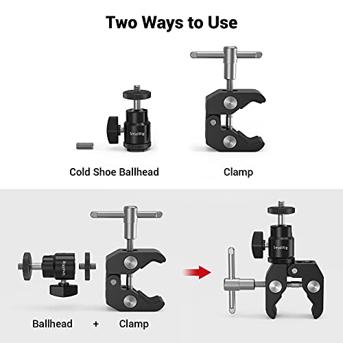 SMALLRIG Super Clamp Mount with Mini Ball Head Mount for Action Cameras | Hot Shoe Adapter with 1/4" screw for Monitors/Lights/Flash, for GoPro, for DJI, for Insta360
