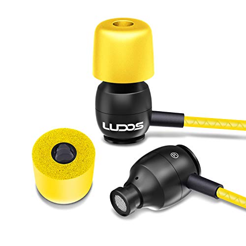 LUDOS Clamor Wired Earbuds in-Ear Headphones, 5 Years Warranty, Earphones with Microphone, Noise Isolating Ear Buds, Memory Foam for iPhone, Samsung, School Students, Kids, Women, Small Ears - Yellow - color: Yellow, style: 3.5 mm
