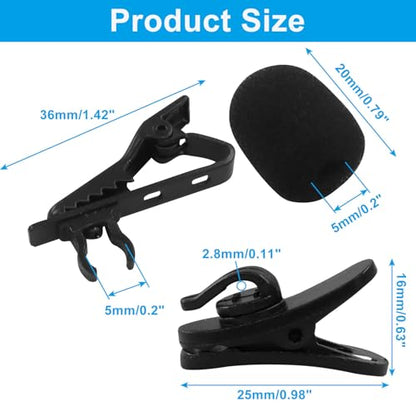 12 Pcs Lavalier Microphone Clips Replacement Kit | 12 Pcs Foam Windscreen Covers, 12 Pcs Plastic Wire Clips, Voice Recording, Video Conferencing & Online Meetings - size: 12 Pack