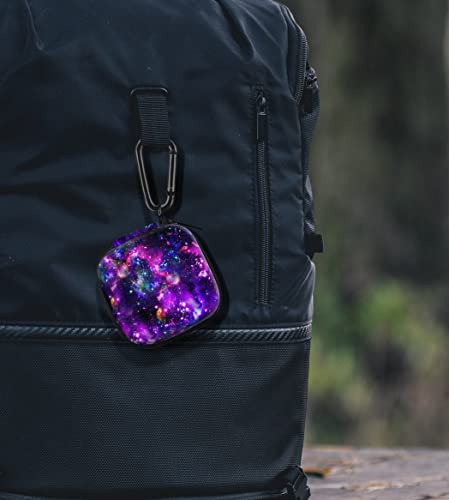 WIRESTER Portable Wireless Headphone Case, Earphone Storage Bag Carrying Case, Earbud Holder with Black Carabiner Compatible with Airpods - Purple Nebula Galaxy - color: Purple Nebula Galaxy