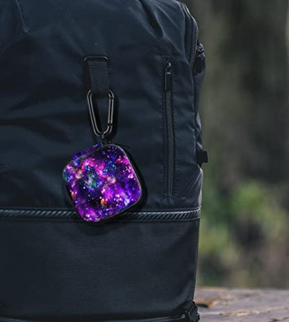 WIRESTER Portable Wireless Headphone Case, Earphone Storage Bag Carrying Case, Earbud Holder with Black Carabiner Compatible with Airpods - Purple Nebula Galaxy - color: Purple Nebula Galaxy