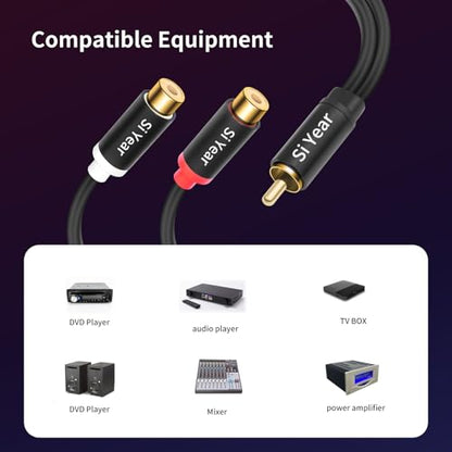 RCA Splitter 1Male 2 Female 2Pack, Phono RCA Male to Dual Female Gold Plated Adapter, Stereo Audio Y Splitter Cable (20cm/2pcs) - color: RCAM-2RCAF-2PCS