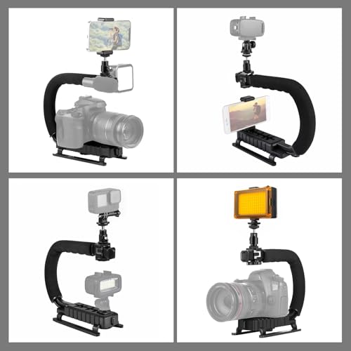 PULUZ U/C Shape Video Action Stabilizing Handle Grip Handheld Stabilizer Kit with Phone Clamp & LED Studio Light for Canon Sony Nikon Cameras and Home DV Camera Smartphones - style: stabilizer kits 3