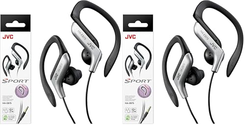 JVC Clip Style Headphone Black and Silver Lightweight and Comfortable Ear Clip Splash Proof Water Resistant Powerful Sound with Bass Boost HAEB75S (Pack of 2) - color: Black/Silver, size: One Size (Pack of 2)