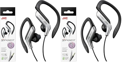 JVC Clip Style Headphone Black and Silver Lightweight and Comfortable Ear Clip Splash Proof Water Resistant Powerful Sound with Bass Boost HAEB75S (Pack of 2) - color: Black/Silver, size: One Size (Pack of 2)