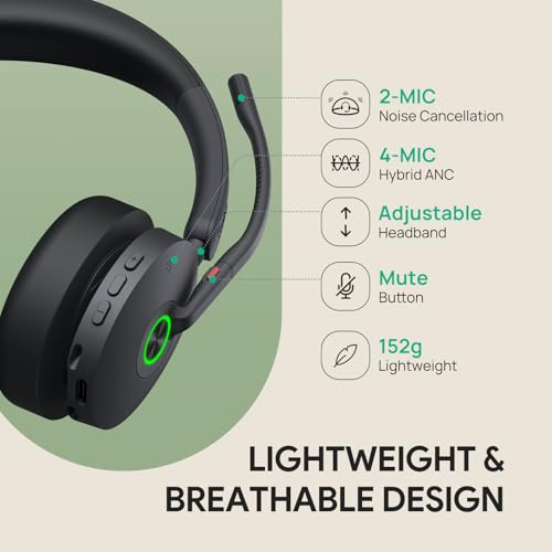 Yealink BH74 with Stand ANC Wireless Headset with Microphone for PC, Bluetooth Headset Noise Cancelling with 6 AI Mic, 32H Talk Time&Mute Button, Microsoft Teams Premium Open Office Certified for Work - color: Black (Teams), style: BH74 + stand