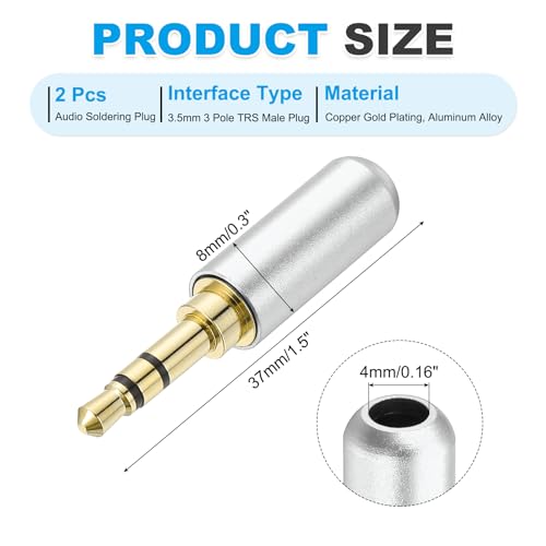 MECCANIXITY 2Pcs 3.5mm Replacement Repair Plug Jack, 3 Pole Silver Tone - color: Silver Tone