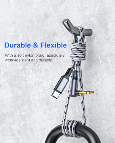 SNANSHI Aux to USB C Cable 3.3FT - 90 Degree Right Angle Nylon Braided USB C to Aux Cord for Car Stereo, Headphones, Speaker, Compatible with iPhone 17 16 15 Pro Max, Galaxy S25 S24, iPad, Pixel - size: 3.3FT