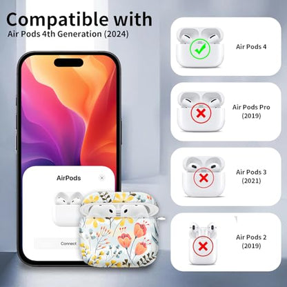 Compatible with AirPods 4th Generation Case 2024, Shockproof Cover with Golden Buckle for Women & Girls, Protective Anti-Drop Design(Cute Flower Leaf) - color: Cute Flower leaf