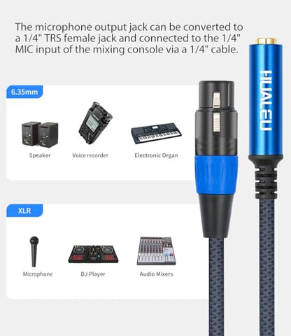 2 Pack Female XLR to 1/4 Cable,Balanced 3 Pin XLR Female to 1/4 Quarter inch TRS 6.35mm Female Microphone Audio Adapter - 1 Feet Blue - color: 1/4 F to XLR F/Blue