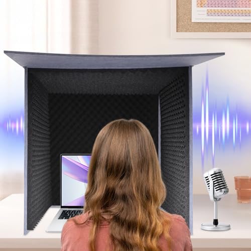 Desktop Soundproof Cover, 80x80cm Portable Vocal Isolation Booth with Acoustic Foam, Microphone Isolation Booth Cube, Noise Reducing Shield for Microphone, Streaming, and Office Privacy (Black) - color: Black