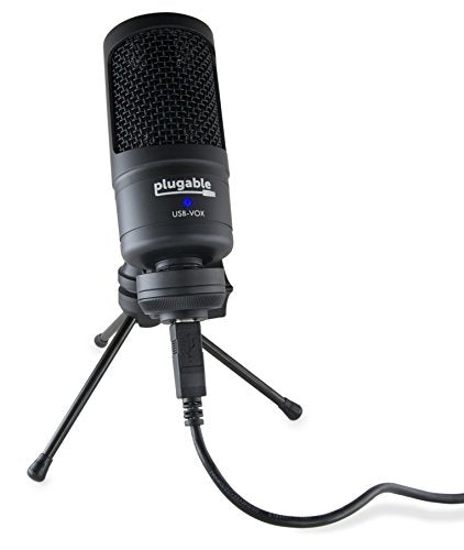 Plugable USB Studio Microphone - Podcast Microphone, Tripod Mounted Cardioid Condenser Microphone Optimized for Streaming TwitchMixerYouTubeDiscord (Compatible with Windows, macOS, Linux PCs)