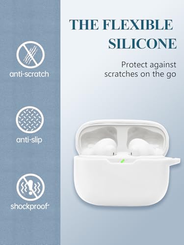 Case for JBL Vibe Beam 2/Vibe Beam - True Wireless Noise Cancelling Earbuds, Soft Silicone Protective Portable Scratch Shock Resistant Shell with Cleaner Kit & Carabiner & Lanyard，White - color: WHITE