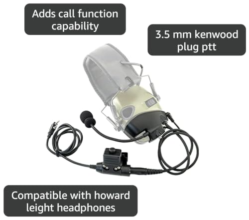Microphone & PTT for Howard Leight Impact Sports Noise Cancelling Headphones Airsoft (Black) - color: Black